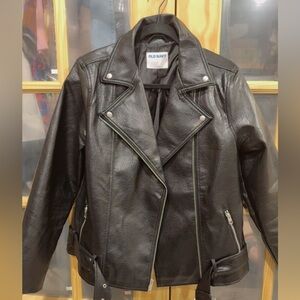Old Navy Black Leather Moto Jacket Asymmetrical Design